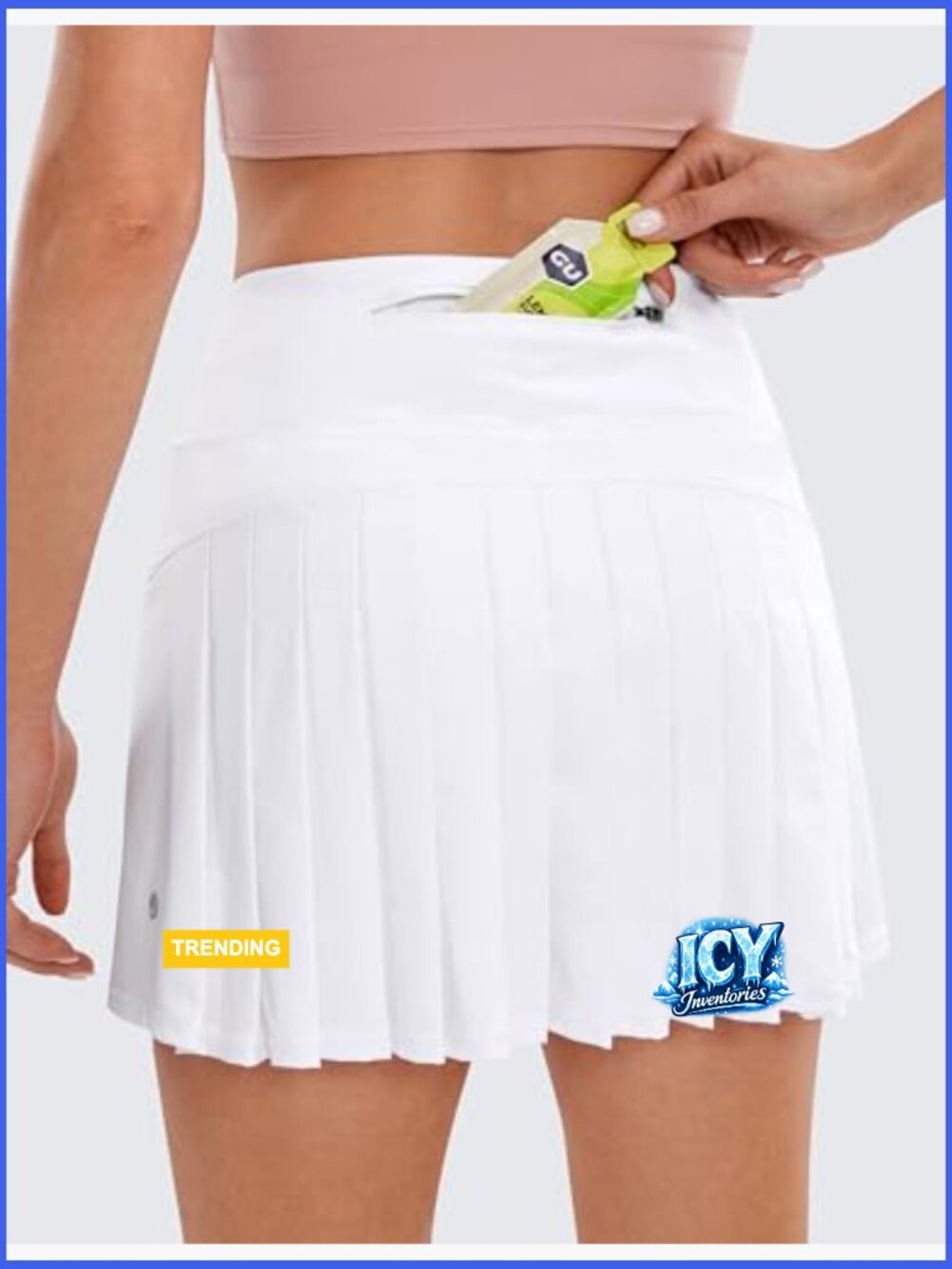 High Waisted Pleated Tennis Skort with Pockets, Built-in Shorts - Picture 3 of 4